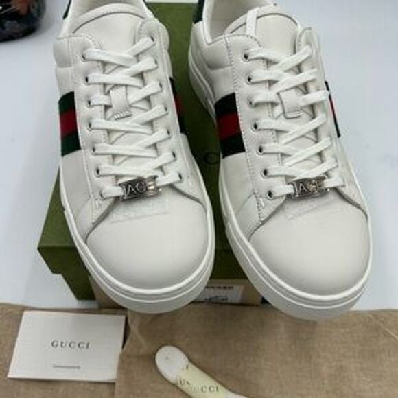 Women's Gucci, ace leather, web stripe sneakers size 40 made in Italy - Picture 10 of 14